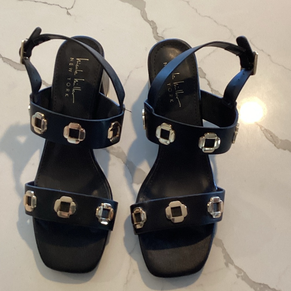 Elegant Black Sandals with Gold Accents
